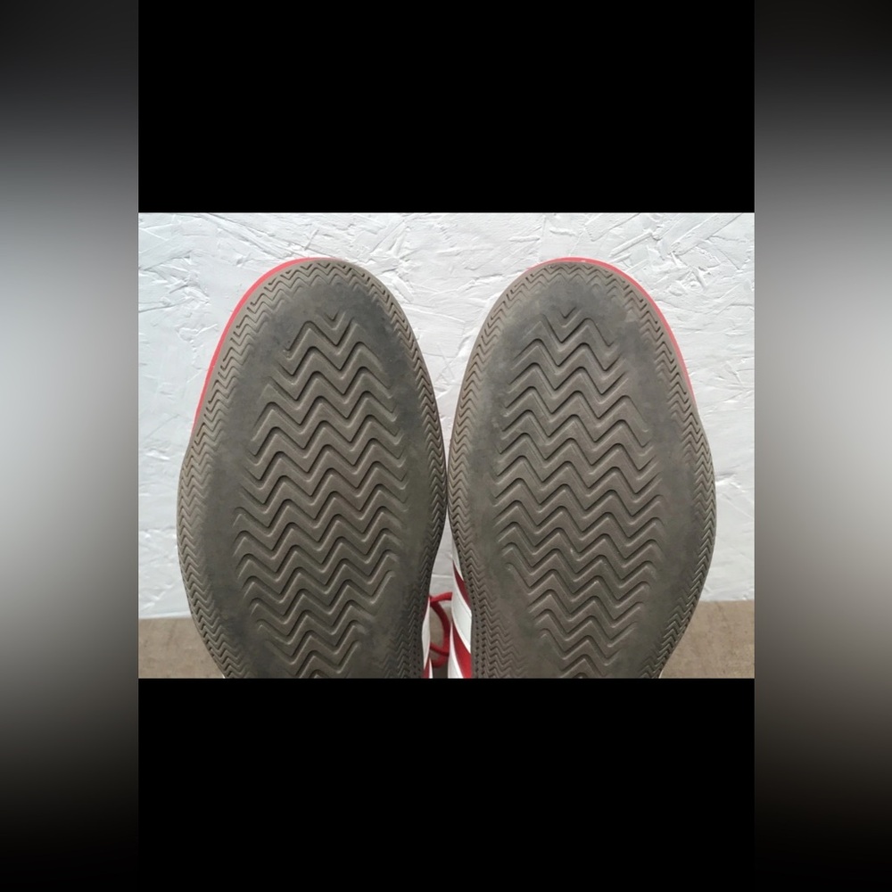 Excellent Adidas Grand Court Lo Women's 8.5 Sneakers Red Leather & White Stripes - Picture 11 of 12